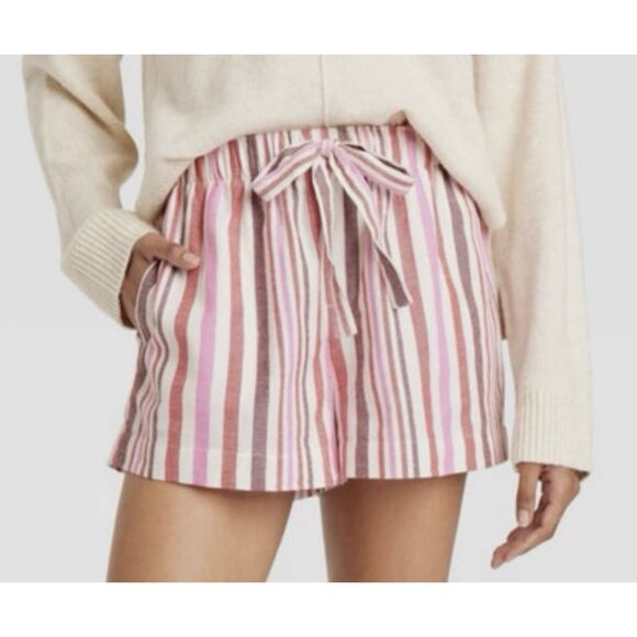 Auden Pink and White Stripe Cotton Sleep Shorts With Pockets Size Small - Picture 1 of 6
